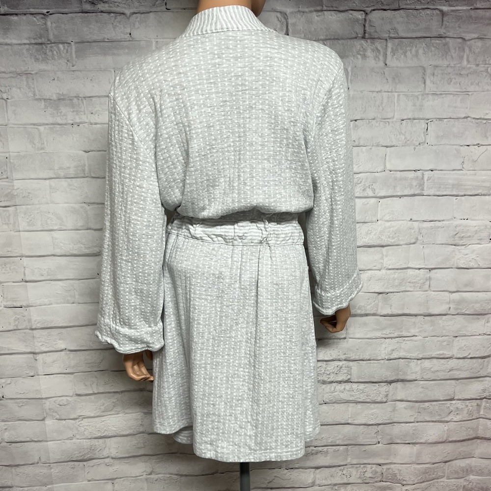 Charter Club Robe Womens‎ Medium Gray Knit Dot Stripe Tie Wrap Pockets Cozy - Picture 7 of 15